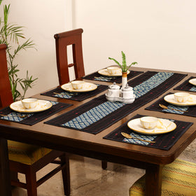 Tagai Work Ajrakh Block Print Cotton Dining Table Runner with Mat Set 38