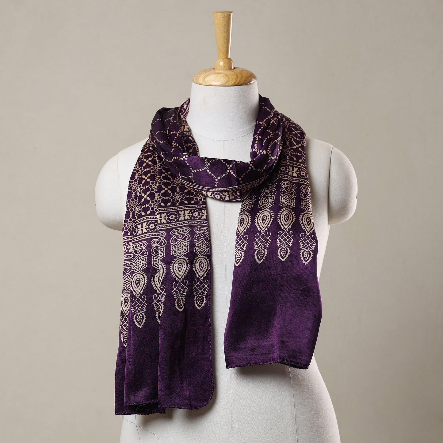 Purple - Ajrakh Printed Mashru Silk Stole 49