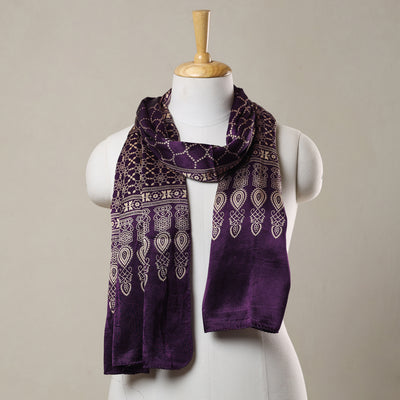 Purple - Ajrakh Printed Mashru Silk Stole 49