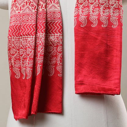 Red - Ajrakh Printed Mashru Silk Stole 50