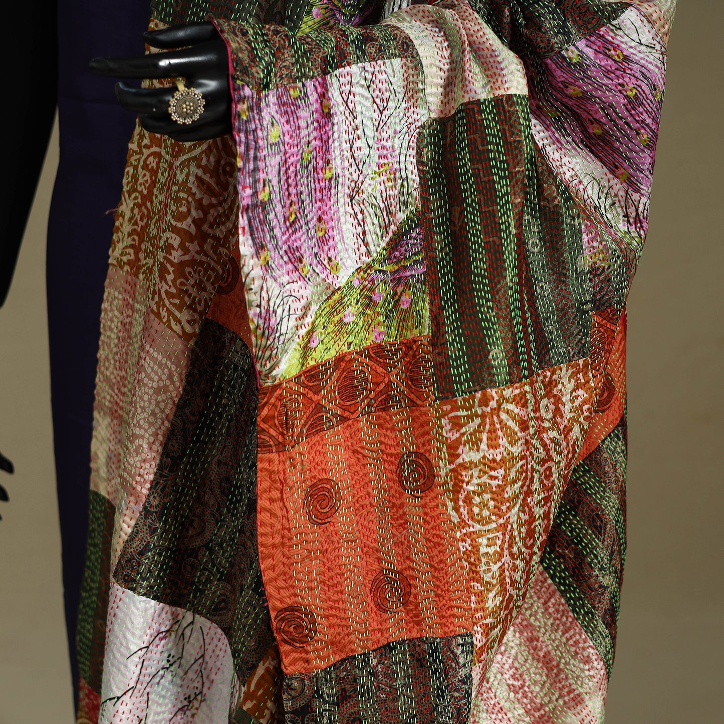 Multicolor - patchwork reversible silk bengal kantha work