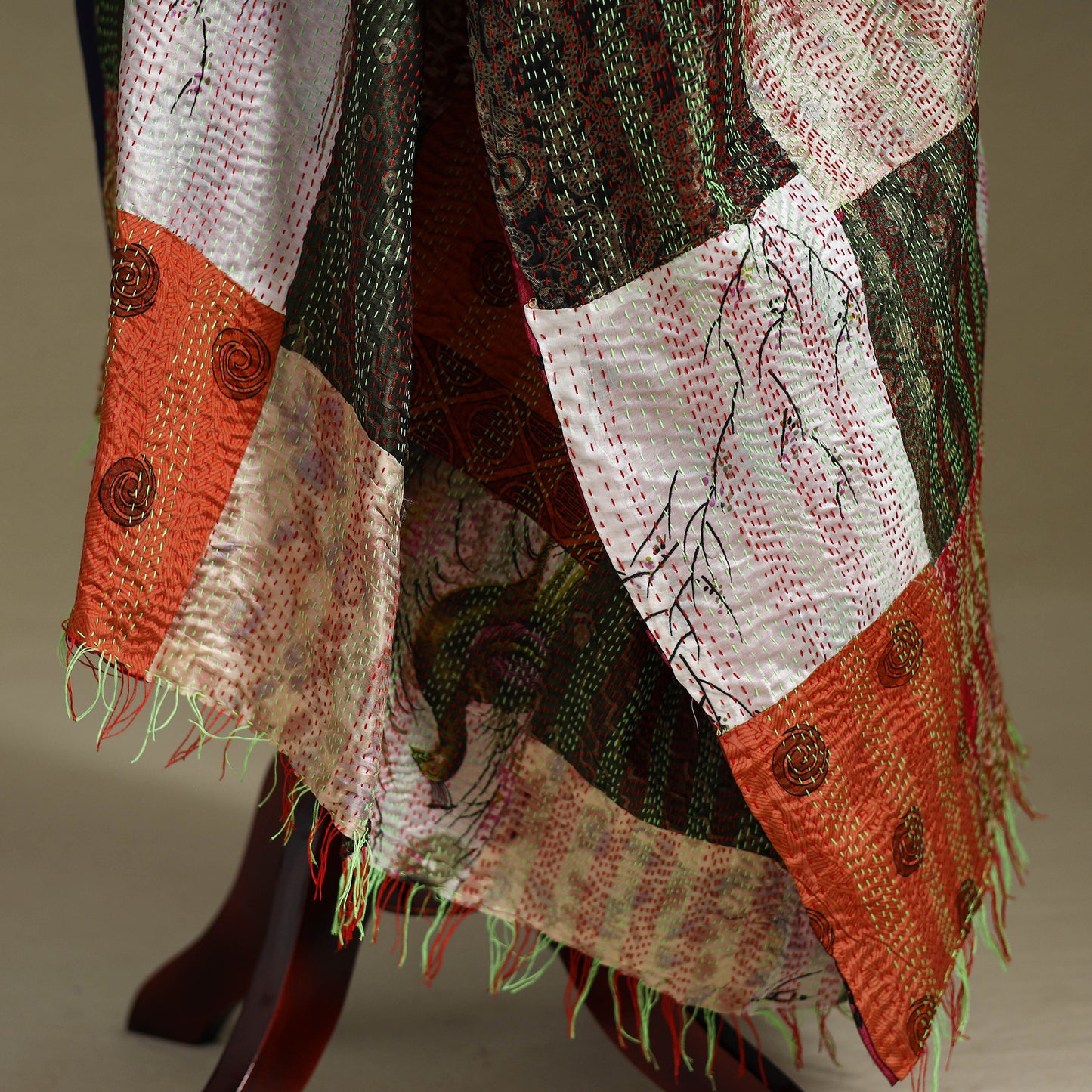 Multicolor - patchwork reversible silk bengal kantha work