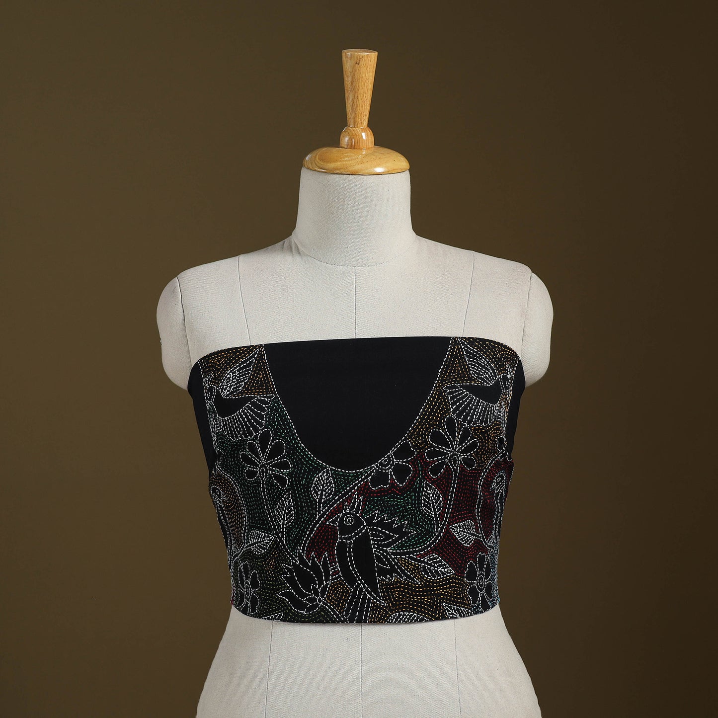 Black Cotton Bengal Kantha Stitch Blouse Piece 