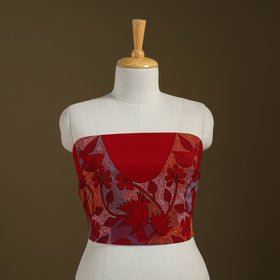 Red Cotton Bengal Kantha Stitch Blouse Piece 