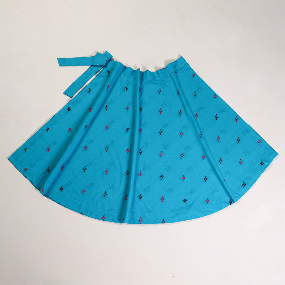 Blue - Jacquard Cotton Wrap Around Skirt 14