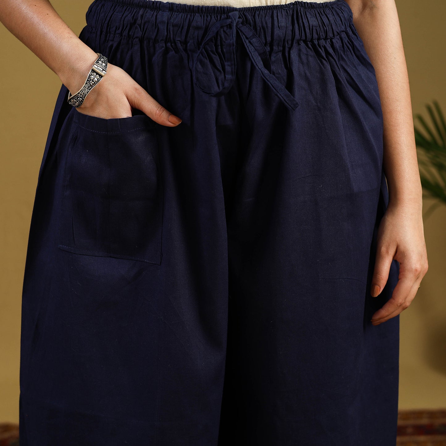  Blue Cotton Bengal Kantha Hand Embroidery Palazzo