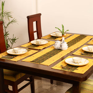 Tagai Work Ajrakh Block Print Cotton Dining Table Runner with Mat Set 40
