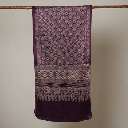 Purple - Ajrakh Printed Mashru Silk Stole 48