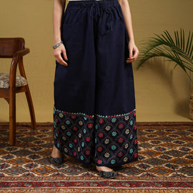  Blue Cotton Bengal Kantha Hand Embroidery Palazzo