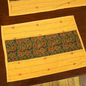 Yellow - Tagai Work Ajrakh Block Print Cotton Dining Table Runner with Mat Set 40
