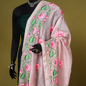 Pink - chanderi silk handpainted pichwai dupatta 04