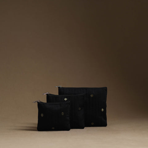 Black - handmade cotton multipurpose utility pouches (set