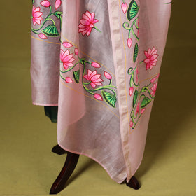 Pink - chanderi silk handpainted pichwai dupatta 04