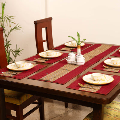 Tagai Work Ajrakh Block Print Cotton Dining Table Runner with Mat Set 43
