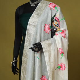White - chanderi silk handpainted pichwai dupatta 01