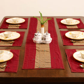 Tagai Work Ajrakh Block Print Cotton Dining Table Runner with Mat Set 43