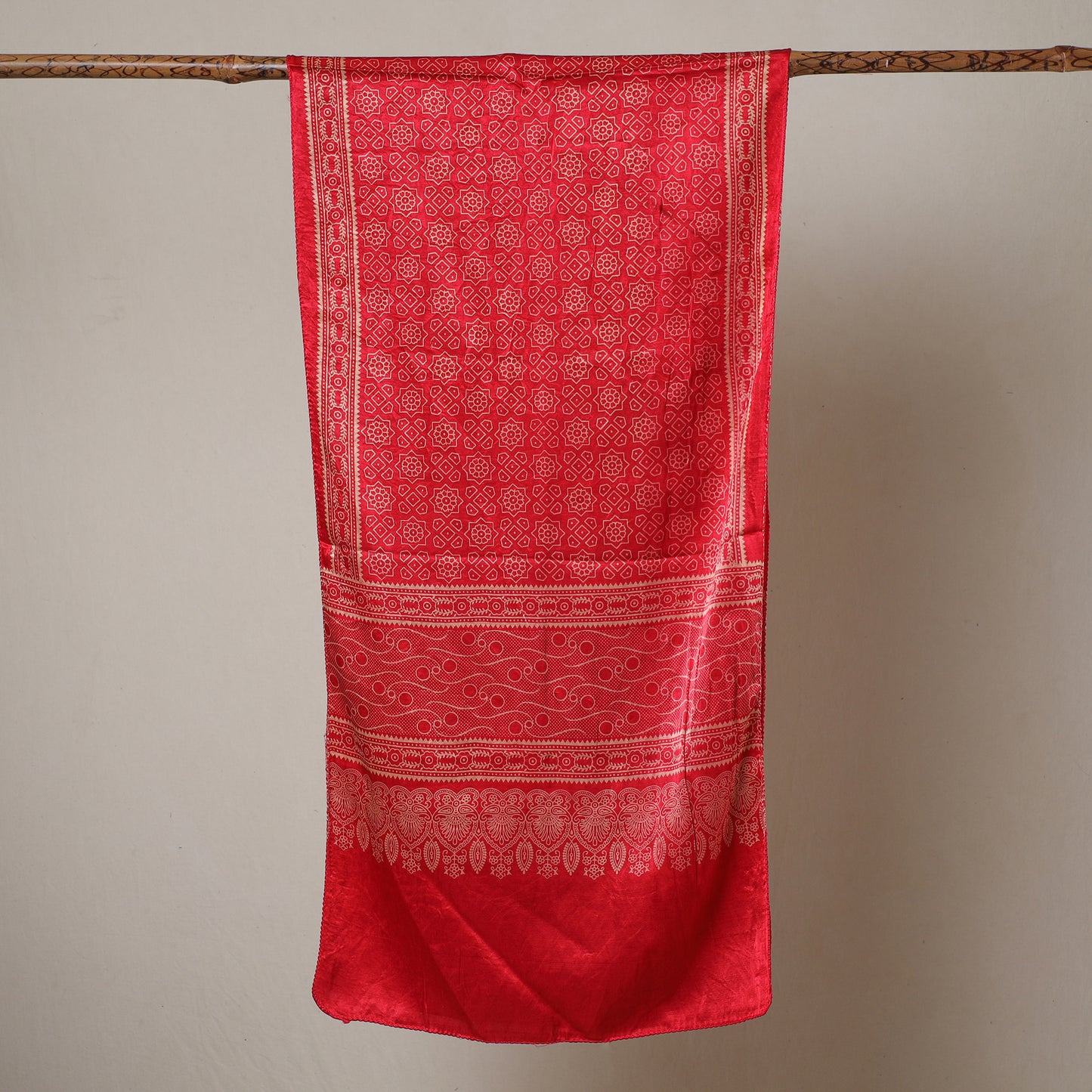 Red - Ajrakh Printed Mashru Silk Stole 35