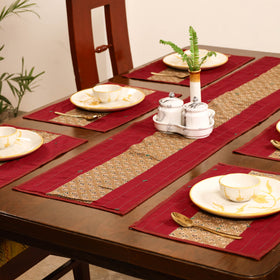 Tagai Work Ajrakh Block Print Cotton Dining Table Runner with Mat Set 43