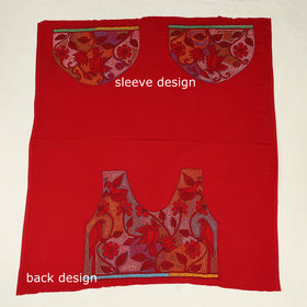 Red Cotton Bengal Kantha Stitch Blouse Piece 