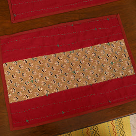 Tagai Work Ajrakh Block Print Cotton Dining Table Runner with Mat Set 43