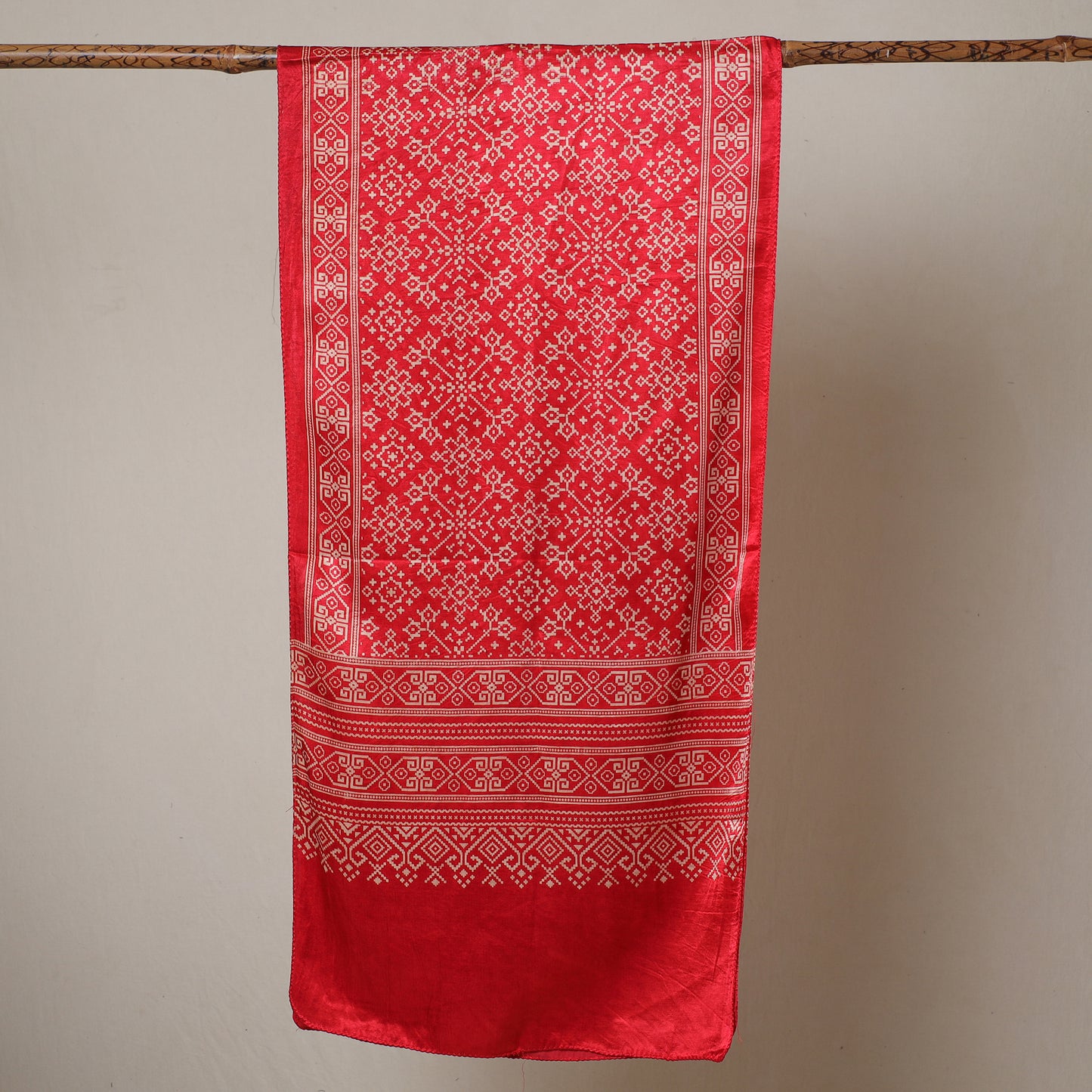 Red - Ajrakh Printed Mashru Silk Stole 34