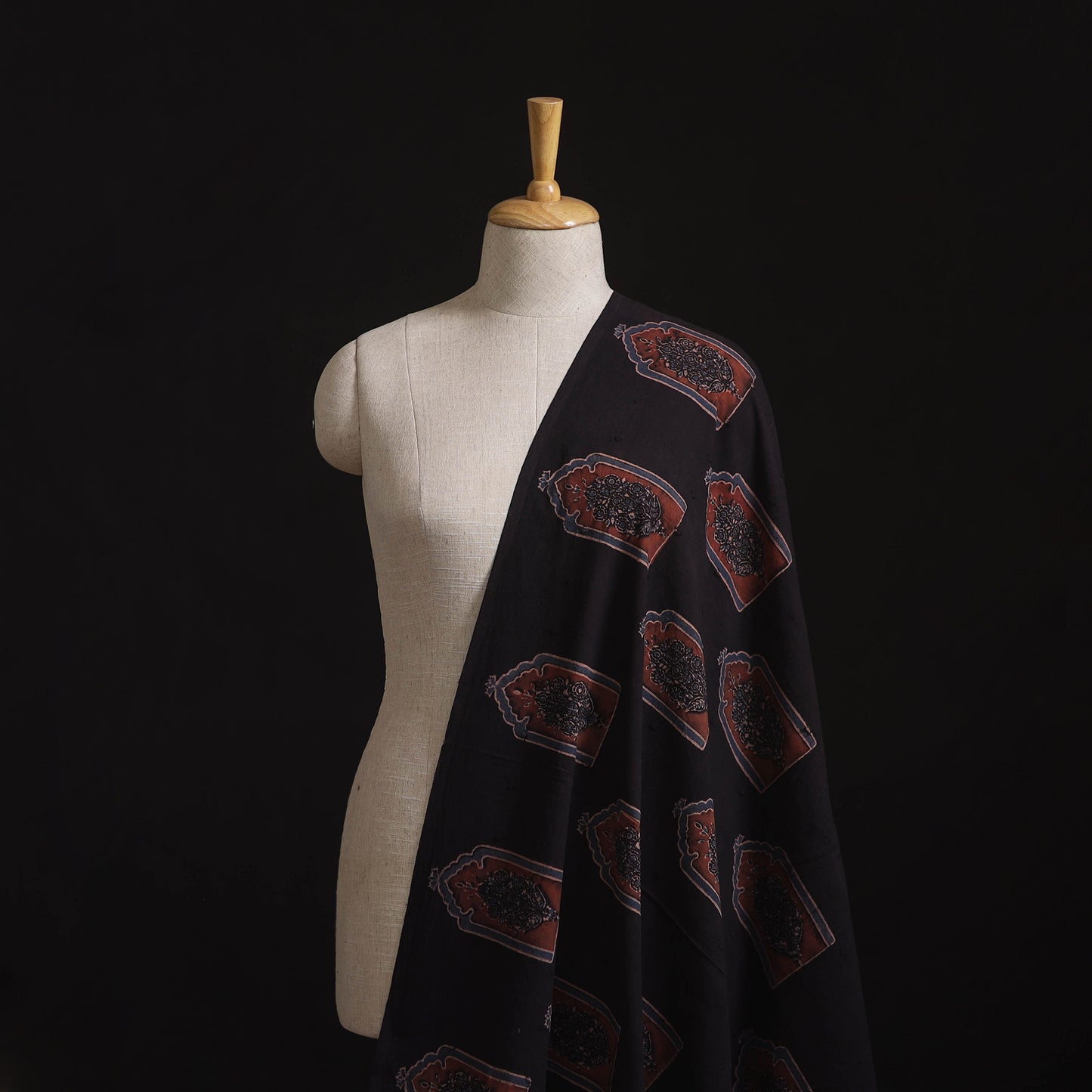 Natural Dyed Hand Block Print Ajrakh Cotton Hakoba Fabric 59