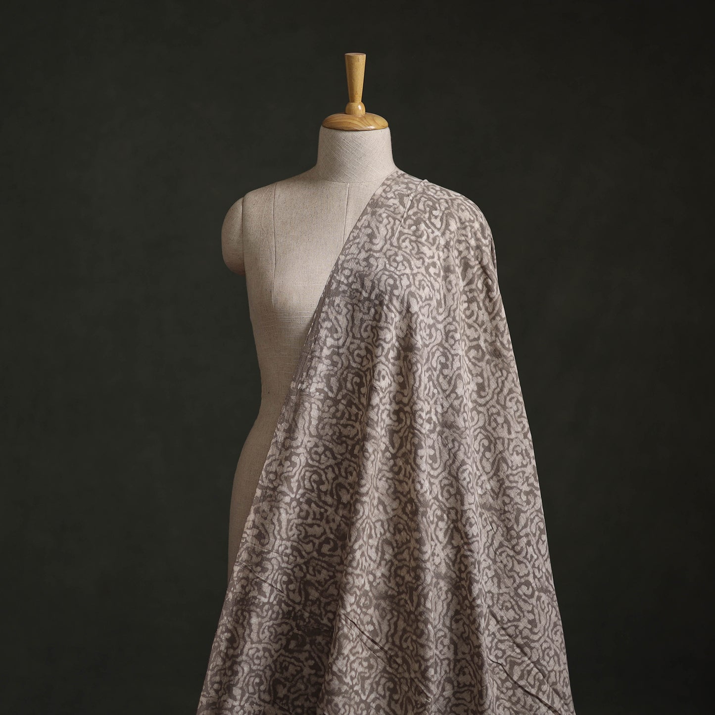Grey - Authentic Kutch Hand Block Batik Print Pure Handwoven Natural Dyed Kala Cotton Fabric 27