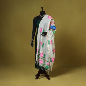 White - chanderi silk handpainted pichwai dupatta 02