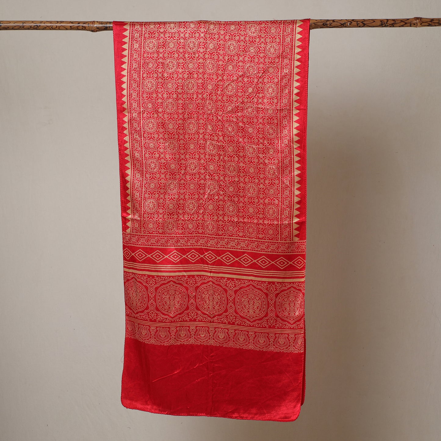 Red - Ajrakh Printed Mashru Silk Stole 30