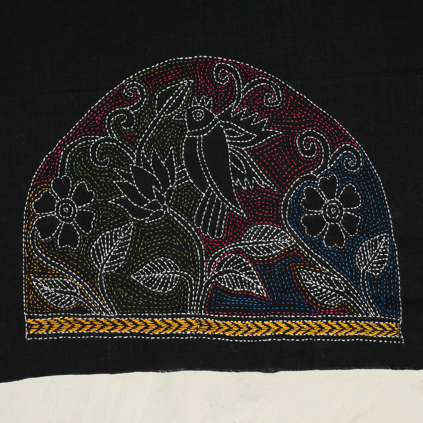 Black Cotton Bengal Kantha Stitch Blouse Piece 