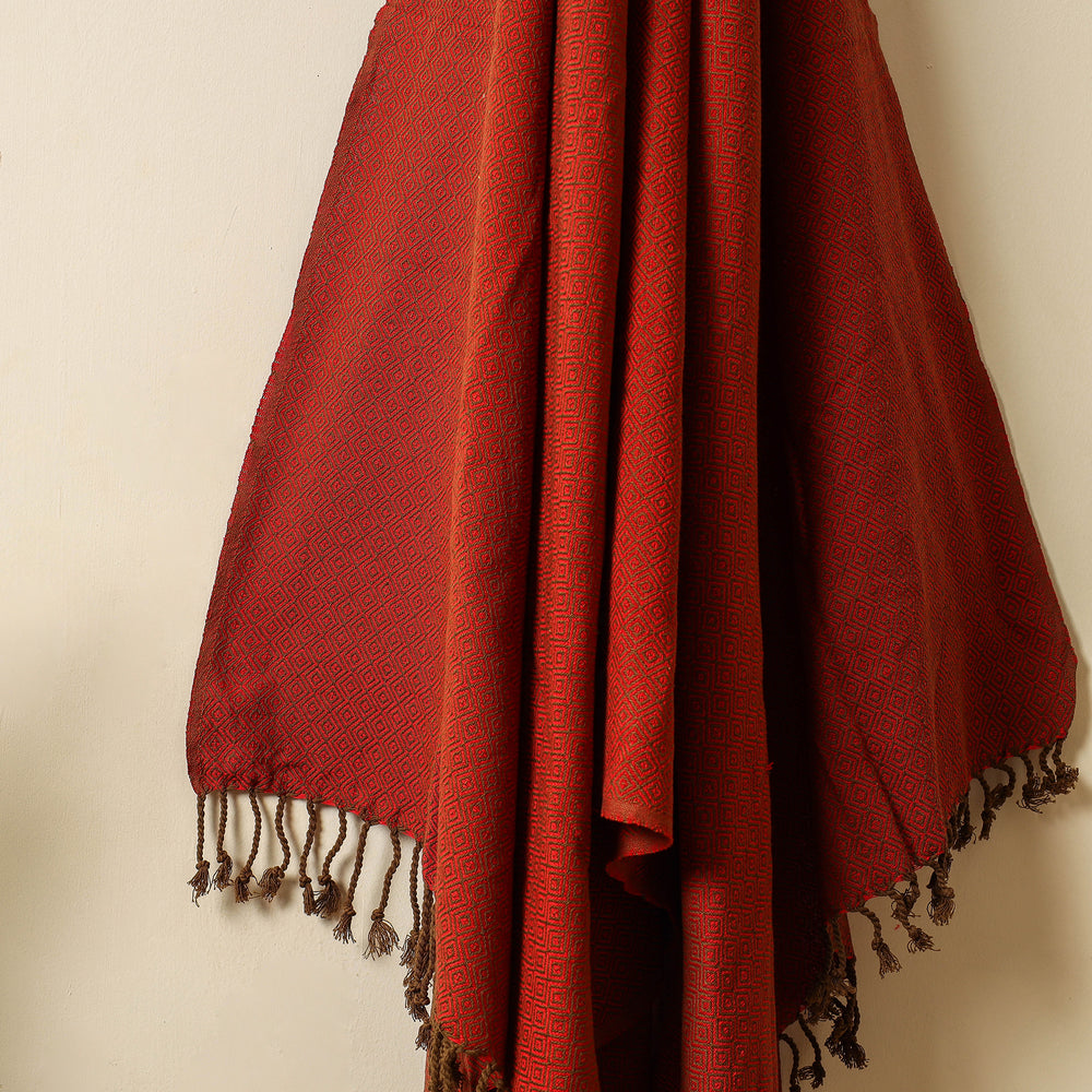 Red - Handloom Cotton Towel with Tassels from Bijnor by Nizam