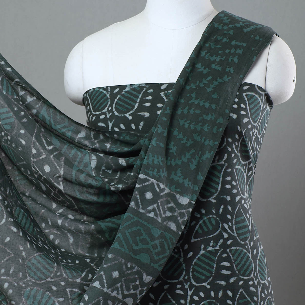 Green - 3pc Bagru Block Printed Cotton Suit Material Set 05