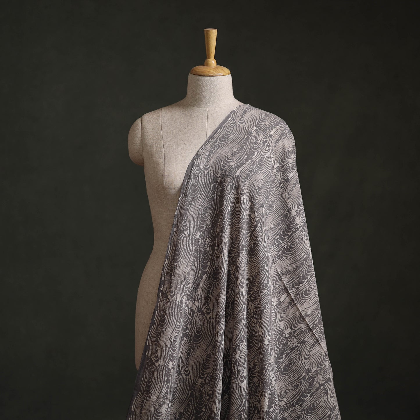 Grey - Authentic Kutch Hand Block Batik Print Pure Handwoven Natural Dyed Kala Cotton Fabric 32