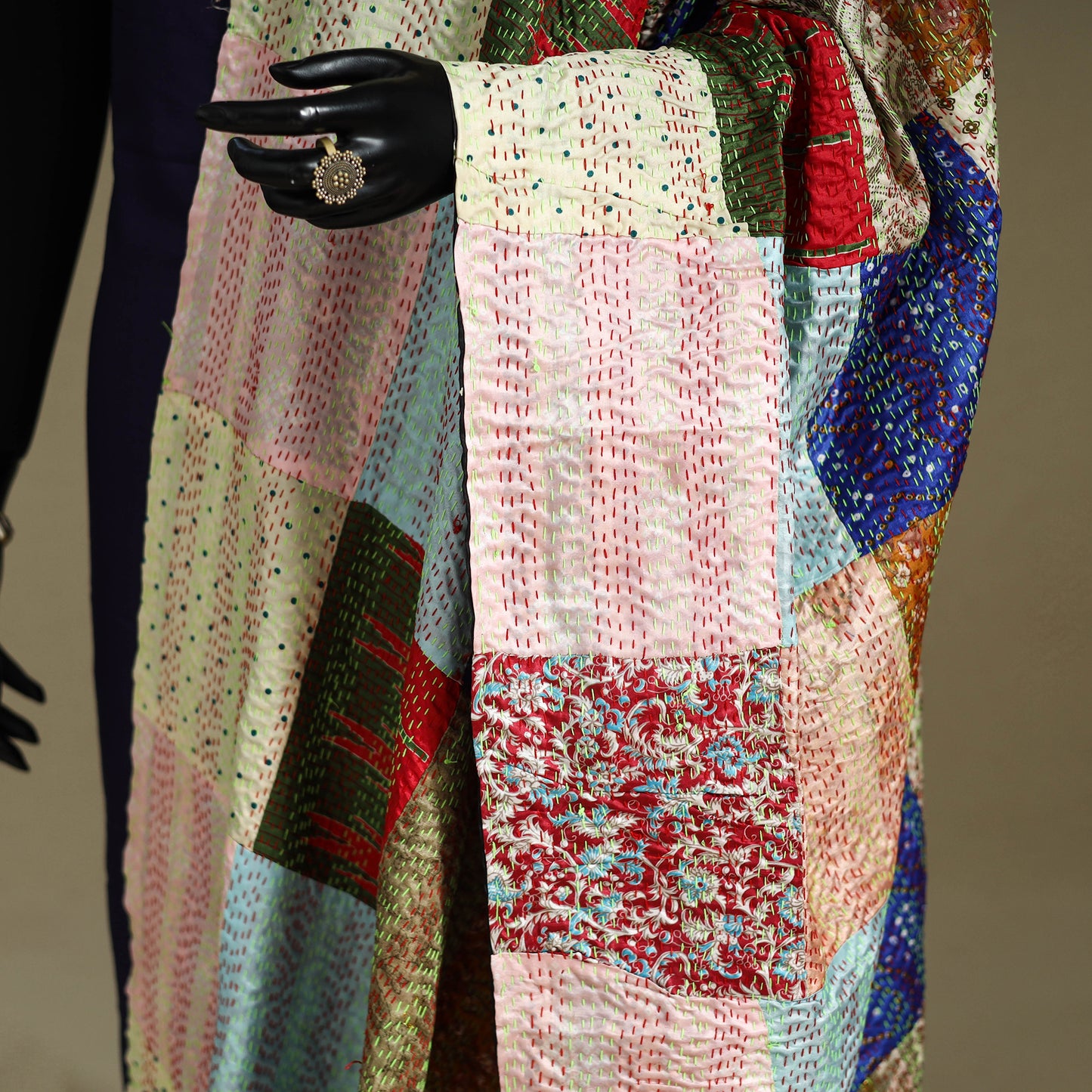 Multicolor - patchwork reversible silk bengal kantha work