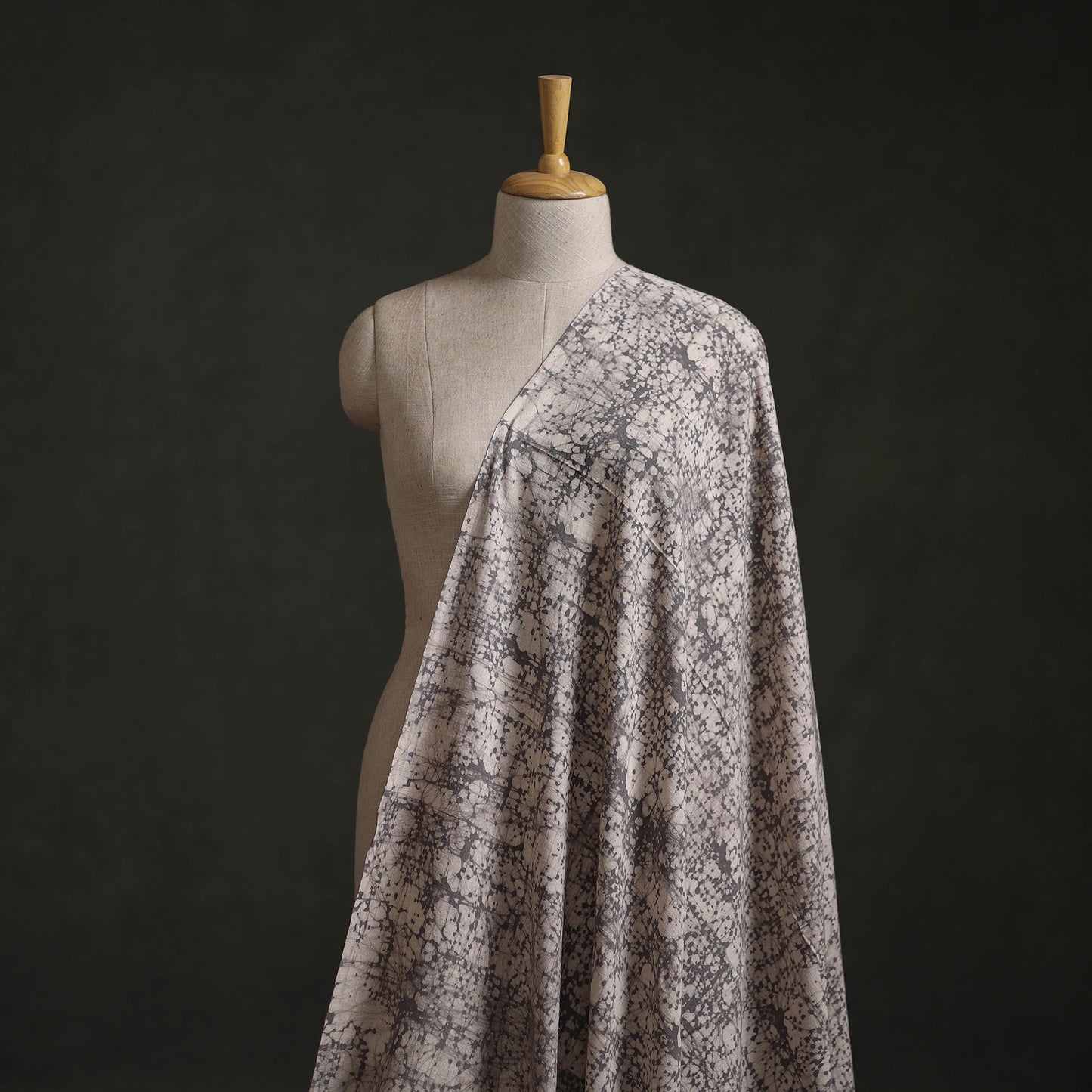 Grey - Authentic Kutch Hand Block Batik Print Pure Handwoven Natural Dyed Kala Cotton Fabric 34