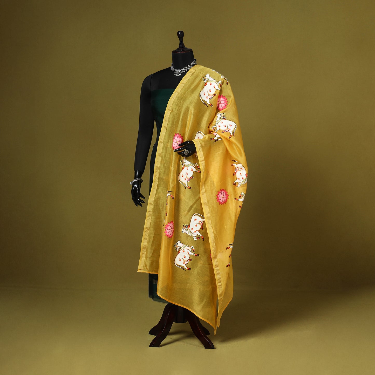 Yellow - chanderi silk handpainted pichwai dupatta 03