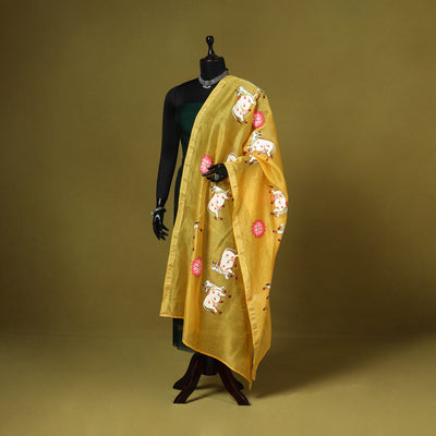 Yellow - chanderi silk handpainted pichwai dupatta 03