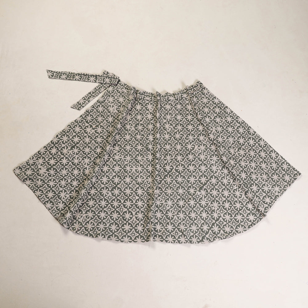 Grey - Hand Batik Printed Wrap Around Skirt for Women 06