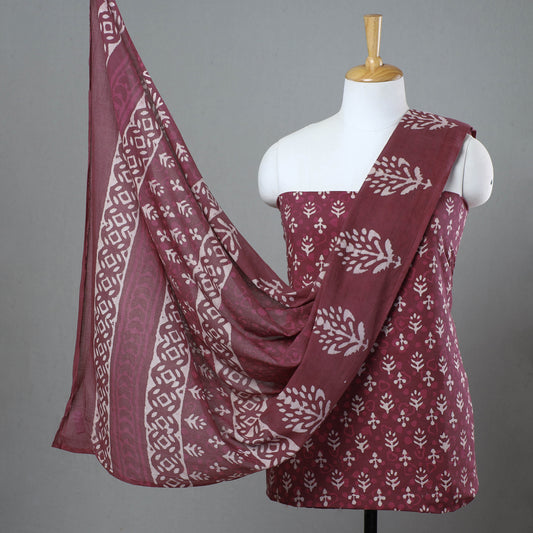 Maroon - 3pc Bagru Block Printed Cotton Suit Material Set 07