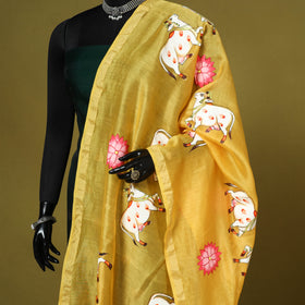 Yellow - chanderi silk handpainted pichwai dupatta 03