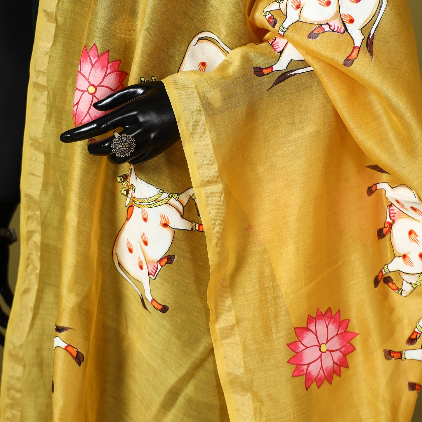 Yellow - chanderi silk handpainted pichwai dupatta 03