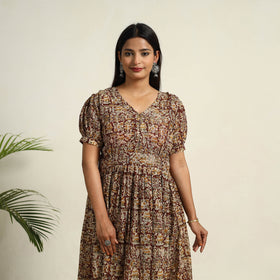 Pedana Block Print Mul Cotton Flared Kalamkari Dress