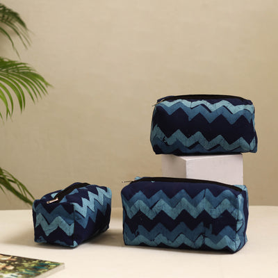 Blue - Handmade Cotton Toiletry Bags (Set of 3) 14