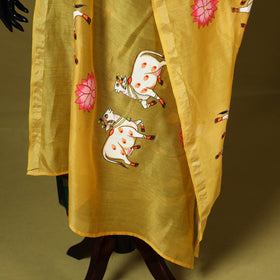 Yellow - chanderi silk handpainted pichwai dupatta 03