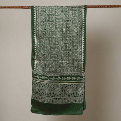 Green - Ajrakh Printed Mashru Silk Stole 25