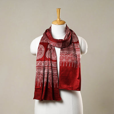 Red - Printed Mashru Silk Ajrakh Stole 03