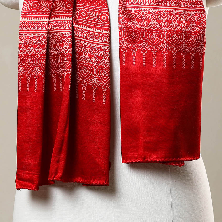 Red - Printed Mashru Silk Ajrakh Stole 04