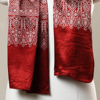 Red - Printed Mashru Silk Ajrakh Stole 05