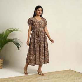 Pedana Block Print Mul Cotton Flared Kalamkari Dress