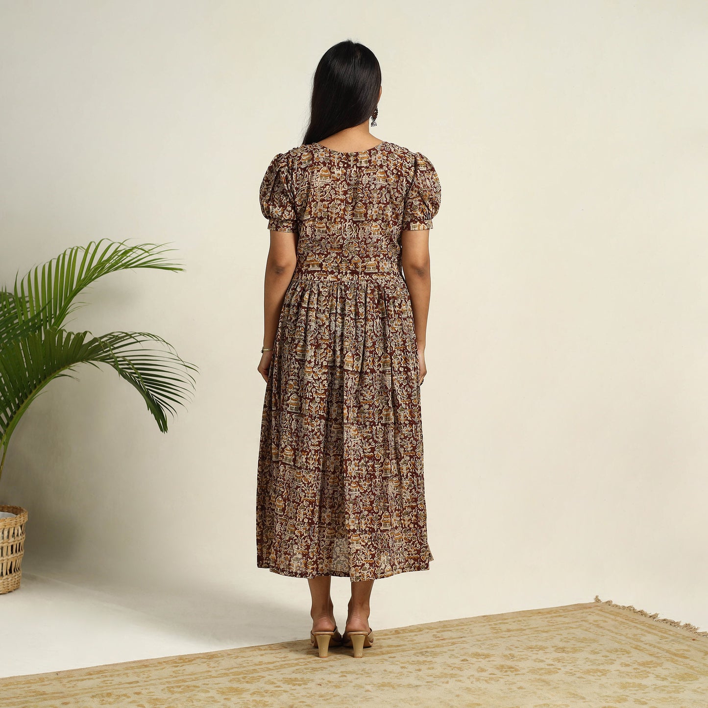 Pedana Block Print Mul Cotton Flared Kalamkari Dress